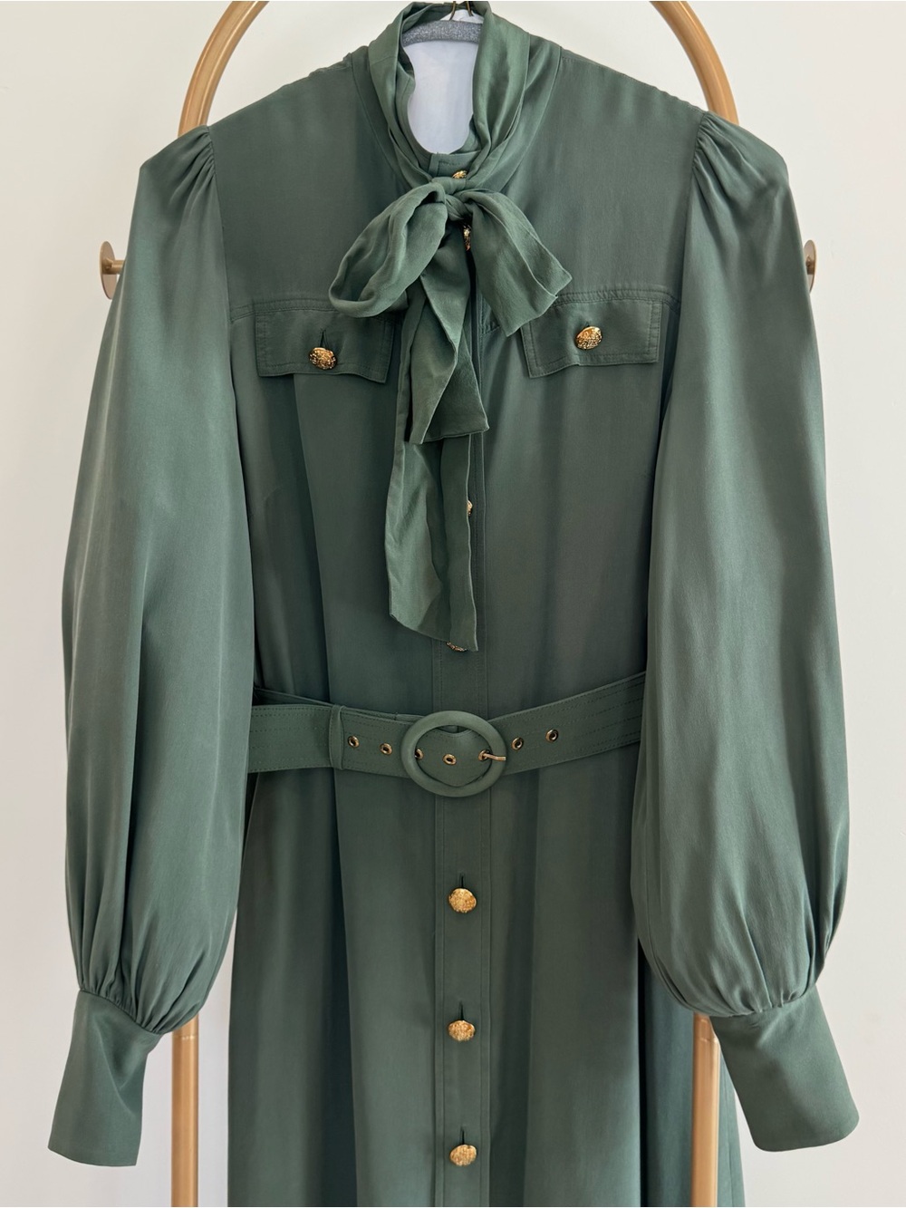 Zimmermann Forest Green Long Sleeve Tie-Neck Midi Dress - Picture 2 of 8